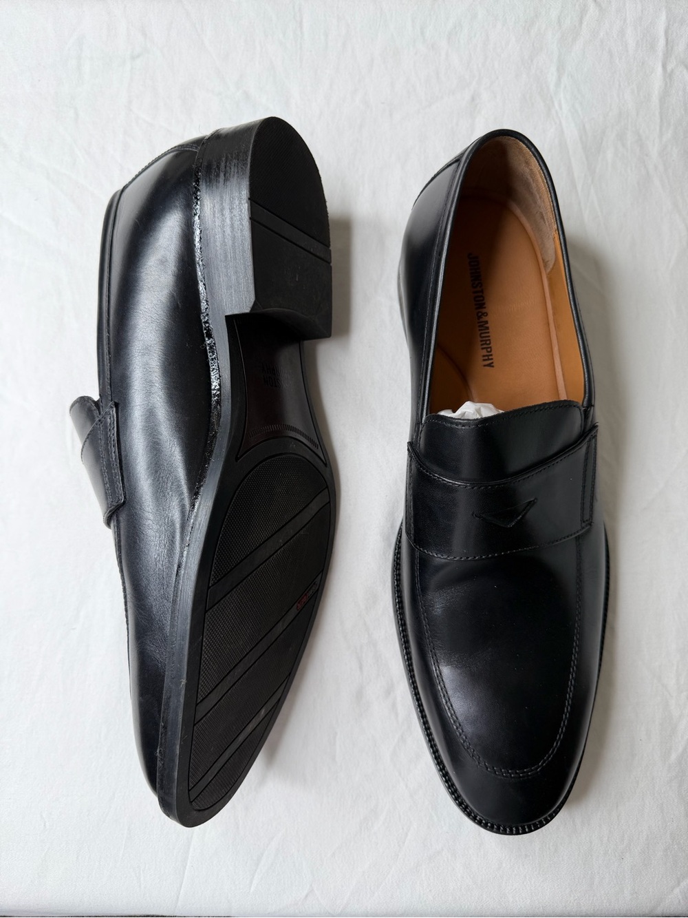 Johnston & Murphy Penny Loafers Satin Black Dress Shoe Size 13